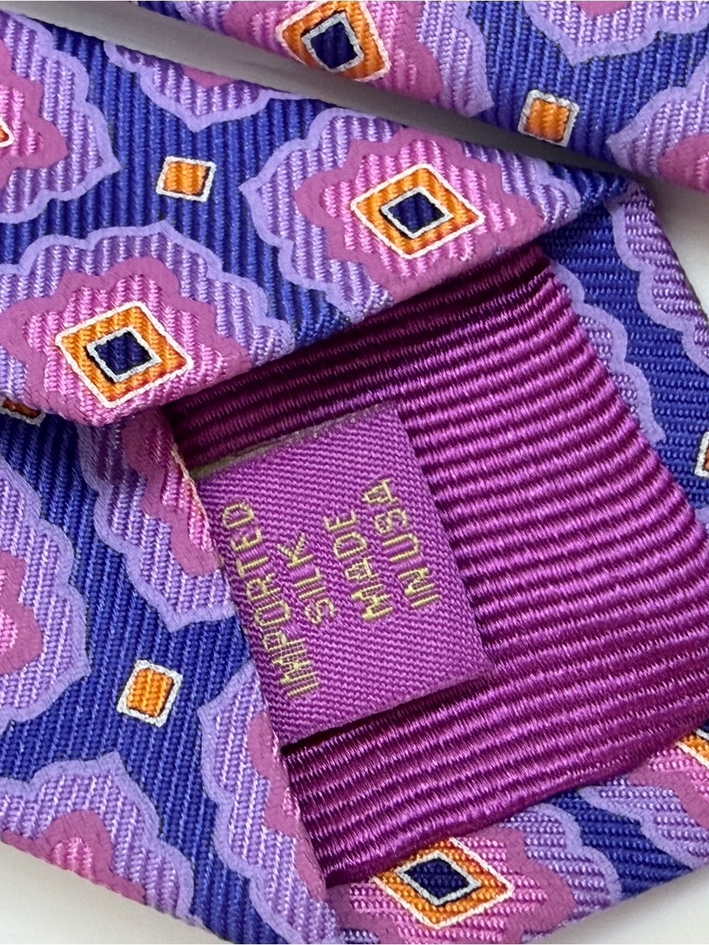 Ferrell Reed Silk Tie Purple Pink Geometric Designer Neck Tie Hand Tailored USA - Picture 3 of 8